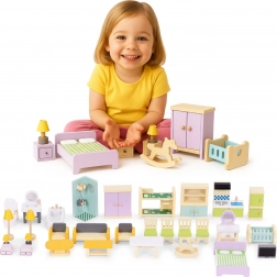 Houten meubels voor een poppenhuis – set van 30 stuks