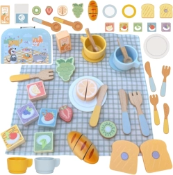 Tooky Toy houten picknickset met snijfruit in koffer