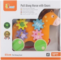 Houten trekpaardje met tandwielen