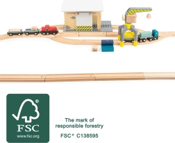small foot goederendepot met kraan en rails van FSC-hout