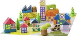 Jeujura houten bouwset dorpshuisje van blokken, 40 delen