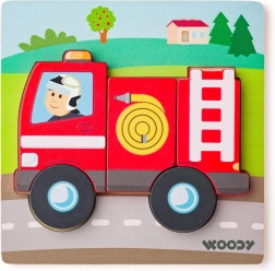 Woody baby inleg houten puzzel brandweerauto 5 stukjes - 1 stuk