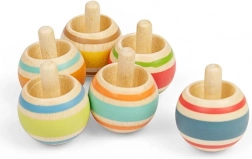 Houten tol met kleurrijke strepen