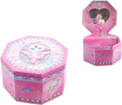 Roze muziekjuwelendoos met ballerina en spiegeltje