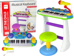 Elektronische kinderpiano met microfoon en kruk – blauw
