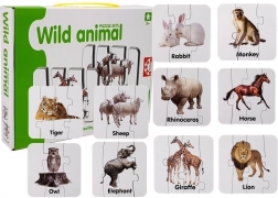 Educatieve puzzel – wilde dieren, 10 paren, Engelse woordjes