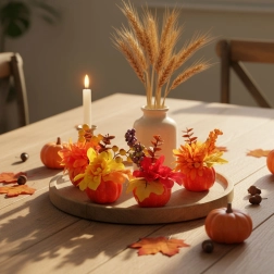 Herfstdecoratie in de vorm van een pompoen met bloemen - 1 stuk