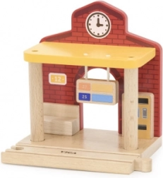 houten treinstation met geluid