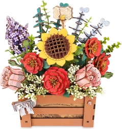 3D houten puzzel bloembak met bloemen