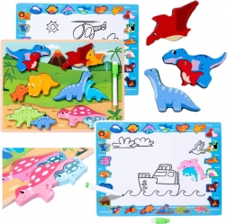 Houten educatieve puzzel dinosaurussen met tekentablet