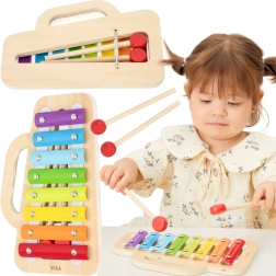 Houten xylofoon voor kinderen met regenboogtoetsen VIGA