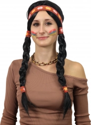 pruik Ribana indiaanse stijl met vlechten voor volwassenen