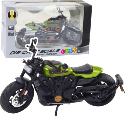Metalen choppermodel 1:12 met licht en geluid – zwart met groene accenten