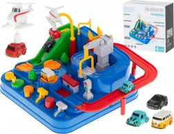 Interactief autoverkeers- en hindernissenpark met 4 voertuigen en helikopter 24 × 24 cm