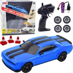 RC-driftauto 4WD met verwisselbare wielen, blauw