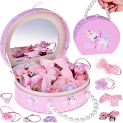 Schattig sieradendoosje van eco-leer met spiegeltje en set haaraccessoires