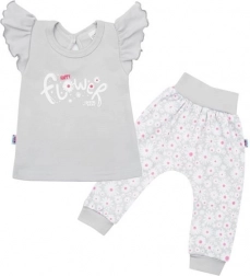 2-delige katoenen babyset NEW BABY Happy Flower grijs