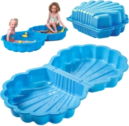 Zandbak en zwembad in schelpvorm 2-in-1, afsluitbaar, antislipbodem, blauw