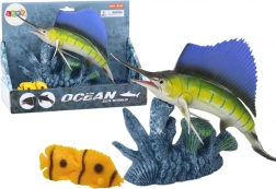 Beeldje Zwaardvis op Koraalrif met Vissen