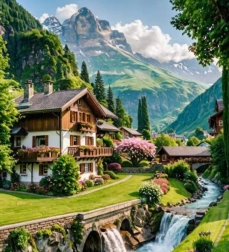 Diamantschilderen Huis in de Zwitserse Alpen 30x40 cm