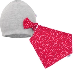 Babymutsje en nekwarmer NEW BABY Missy, grijs-rood