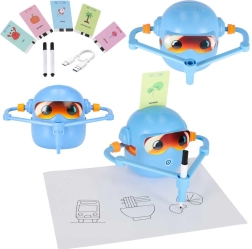 Interactieve tekenrobot voor kinderen – educatieve set met kaartjes en stiften, blauw
