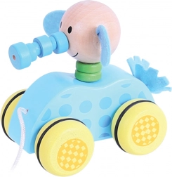 Houten trek-olifantje aan een touwtje