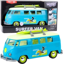 Klassieke surfbus WOOPIE met verlichting en geluid – blauw-wit model