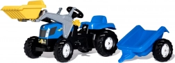 Traptractor met voorlader en aanhanger ROLLY TOYS NEW HOLLAND, blauw