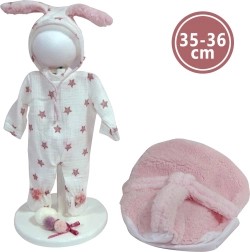 Kleding voor New Born pop 35–36 cm met konijnenmotieven en zacht matje