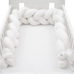 Gevlochten wiegbumper vlecht NEW BABY Minka en Stip, grijs