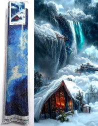 Diamant schilderen Chalet in de winter 80x40 cm