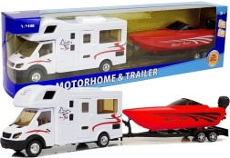 Speelgoedcaravan met rode boot en vliegwiel 1:48