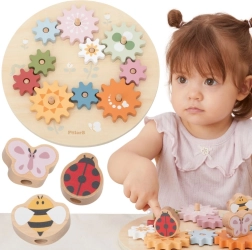 Houten tandwielpuzzel PolarB Viga – pastelgekleurde tandwielen Montessori