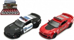 Kinsmart Chevrolet Camaro – politie- en brandweerauto met pull-back, 12 cm
