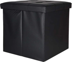 Opvouwbare poef met opbergruimte van ecoleer 38 × 38 × 36 cm zwart