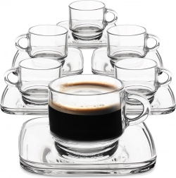 Glazen espressokopjes met vierkante schoteltjes 75 ml, set van 6 stuks