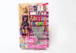 Barbie-pop om te winkelen met winkelwagen en accessoires