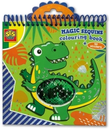 Magische kleurplaten met pailletten dinosaurussen – blauw en groen