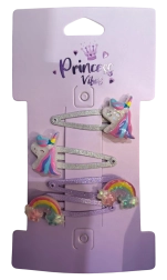 Pink set glitter haarspeldjes eenhoorn en regenboog (4 stuks)