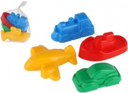 Plastic zandvormpjes – vervoersmiddelen, 4 stuks in net (12m+)