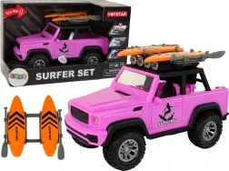 roze terreinwagen 1:14 met surfset en vliegwiel