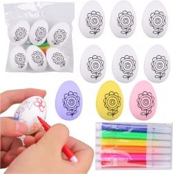 set van polystyreen paas-eitjes om te verven met stiften, bloemenmotief, 6 stuks