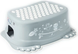 Kinder antislip opstapje voor de badkamer met uil – grijs