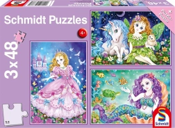 Puzzel SCHMIDT prinses, fee en zeemeermin 3×48 stukjes