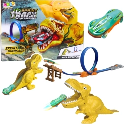 Racebaan met katapult en dinosaurusmotief