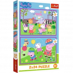 Puzzel 2x24 Peppa op de speelplaats - Peppa Pig