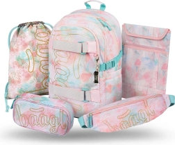 Baagl schoolset 5 stuks Skate Sunset – rugzak, etui, gymsack, heuptas en laptophoes