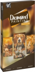 diamantschilderij op frame hond – drieluik 40 × 20 cm + 30 × 20 cm