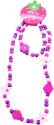 Set van ketting en armband met bloemetjes van houten kralen